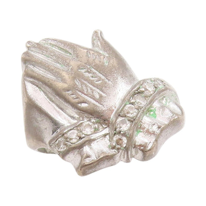 925 Sterling Silver Vintage Ring Religious Topaz Praying Hands  Sz 12  RG33389