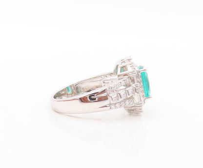 925 Sterling Silver Vintage Ring Rectangle Sea Green Halo White CZ  Sz 7 RG30852