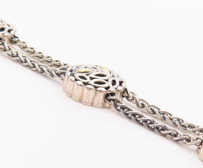 14k Gold 925 Sterling Silver Vintage Bracelet Round Floral Cut Chained  BT11091