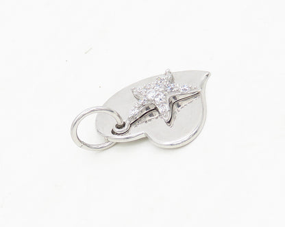 925 Sterling Silver  Cubic Zirconia Starfish & Love Heart Pendant  PT14064