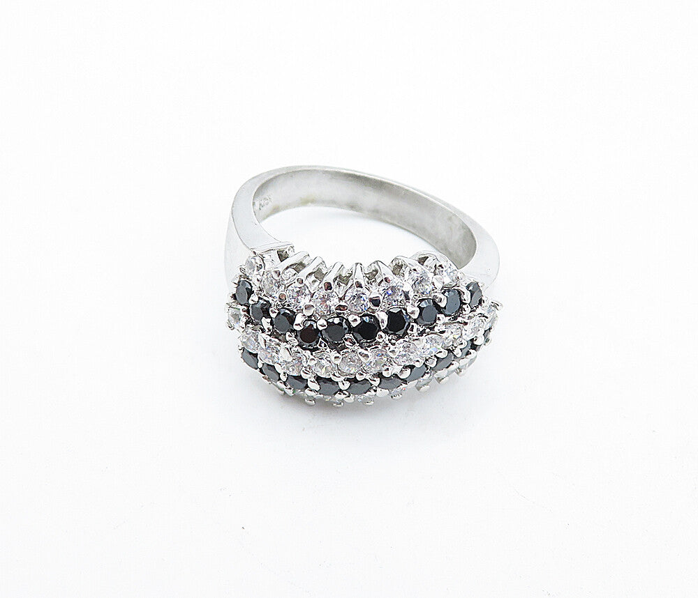 925 Sterling  Silver  Cubic Zirconia & Sapphire Shiny Band Ring Sz 8  RG4697