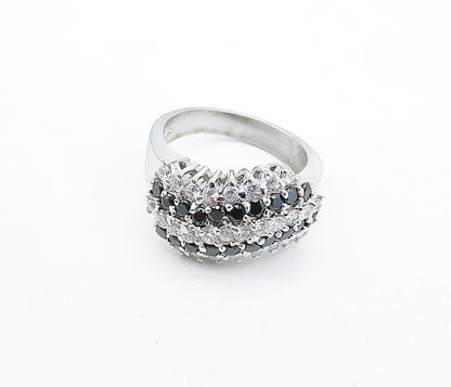 925 Sterling  Silver  Cubic Zirconia & Sapphire Shiny Band Ring Sz 8  RG4697