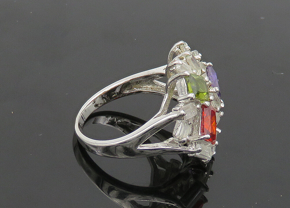 925 Silver Vintage Cubic Zirconia & Multi Stone Cocktail Ring Sz 6.5 RG20809
