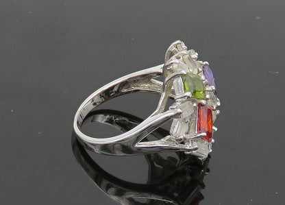 925 Silver Vintage Cubic Zirconia & Multi Stone Cocktail Ring Sz 6.5 RG20809