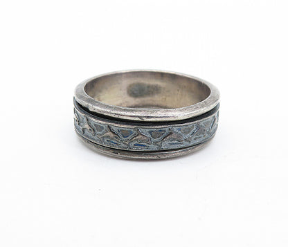 MEXICO 925 Sterling Silver  Vintage Oxidized Dolphin Spinner Ring Sz 10 RG4721