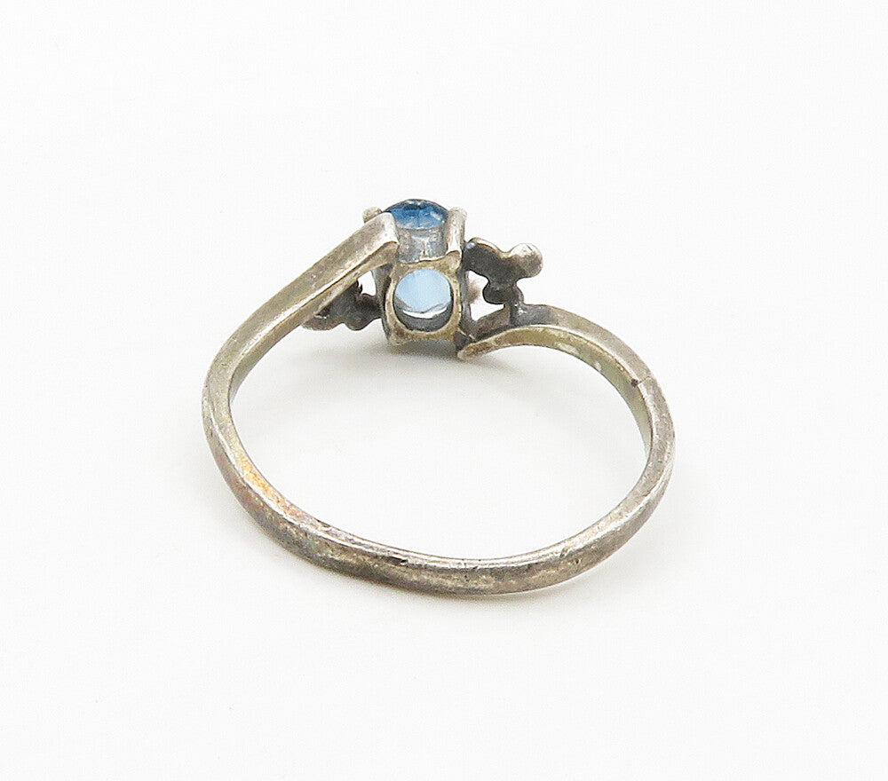 BOMA 925 Silver  Vintage Blue Topaz Floral Bypass Band Ring Sz 7  RG16552