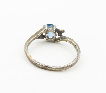 BOMA 925 Silver  Vintage Blue Topaz Floral Bypass Band Ring Sz 7  RG16552