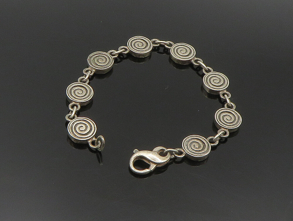 925 Sterling Silver  Vintage Engraved Spiral Pattern Chain Bracelet  BT9405