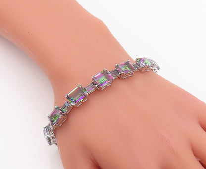 925 Sterling Silver Vintage Bracelet Minimalist Rectangle Mystic Topaz  BT10859