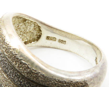 925 Sterling Silver  Vintage 2 Tone Layered Wavy Design Band Ring Sz 7 RG13322