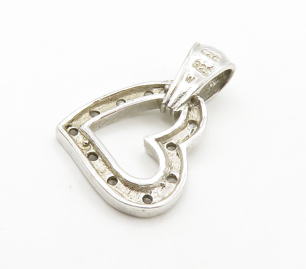 925 Sterling Silver  Vintage Cubic Zirconia Open Love Heart Pendant  PT11646