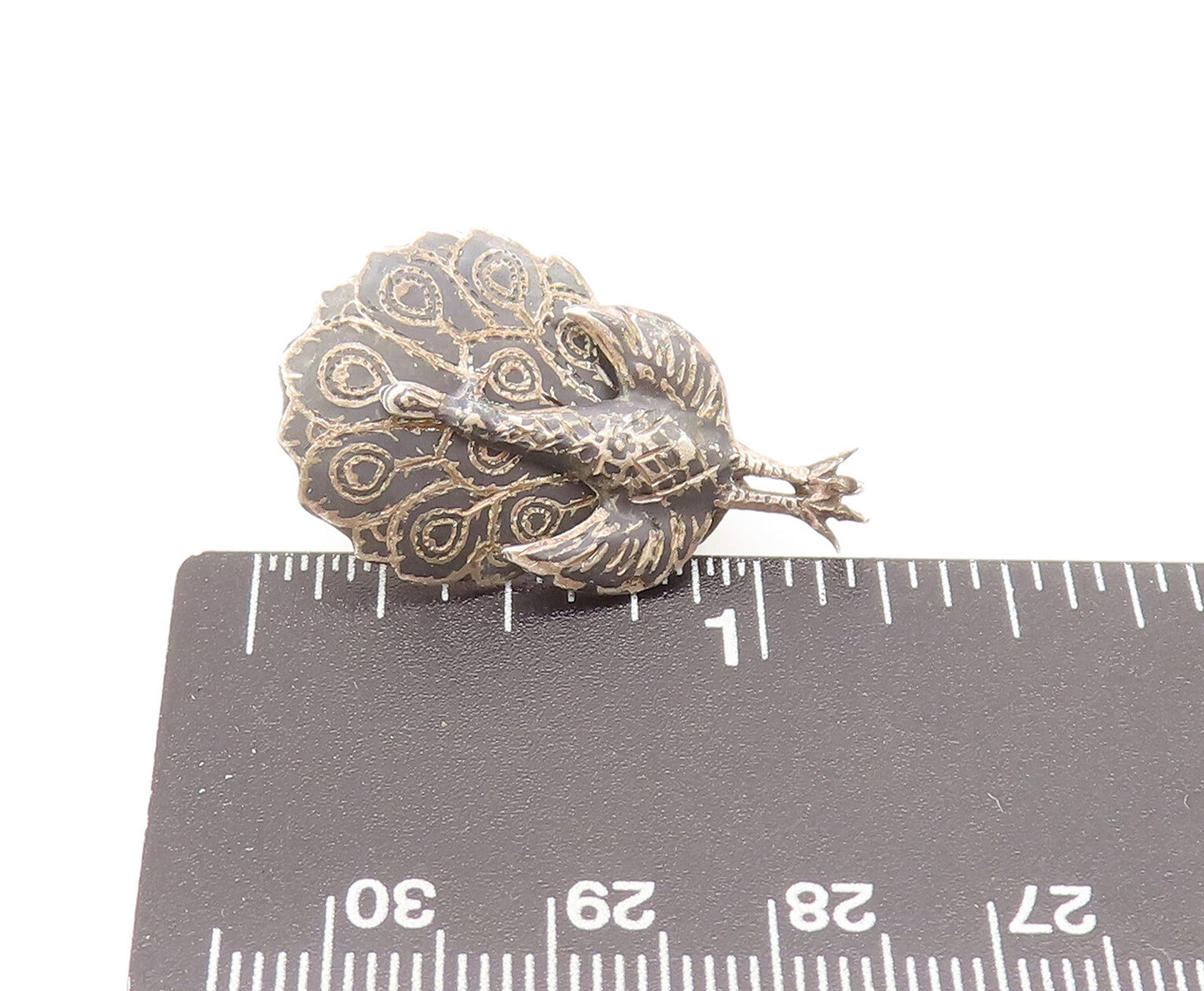 SIAM 925 Silver  Vintage Carved Movable Dancing Peacock Clip Earrings  EG12680