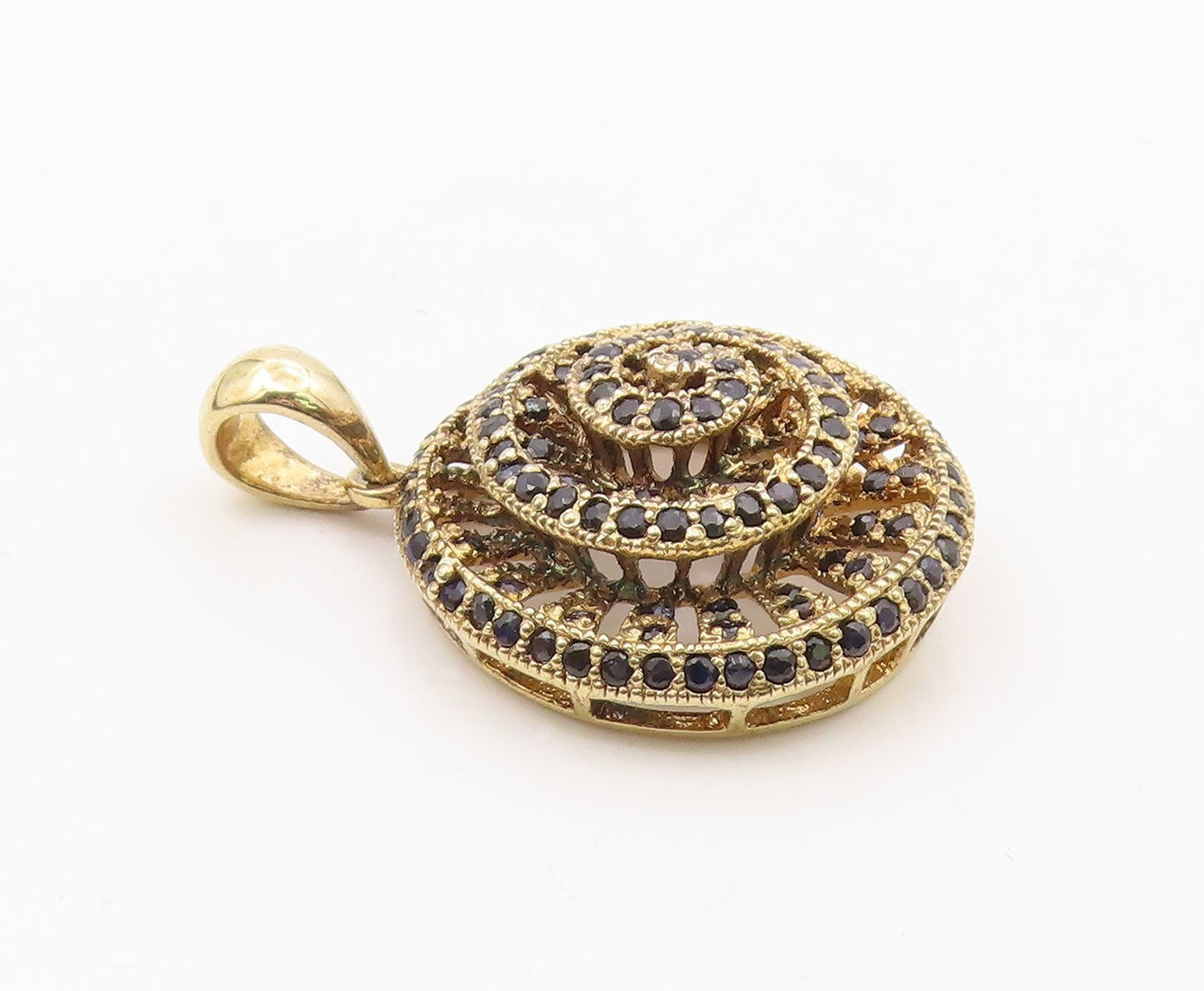 925 Sterling Silver  Vintage Black Spinel Gold Plated Spiral Pendant  PT19548