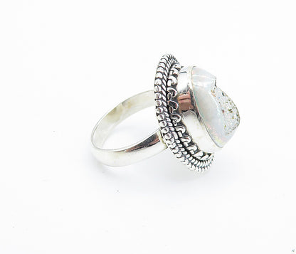 925 Sterling Silver  Druzy Stone Shiny Twist Petite Cocktail Ring Sz 5  RG8080