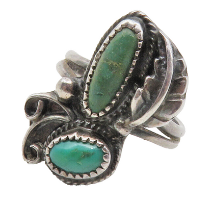 NAVAJO 925 Sterling Silver Vintage Turquoise Floral Leaf Band Ring Sz 5 RG12424