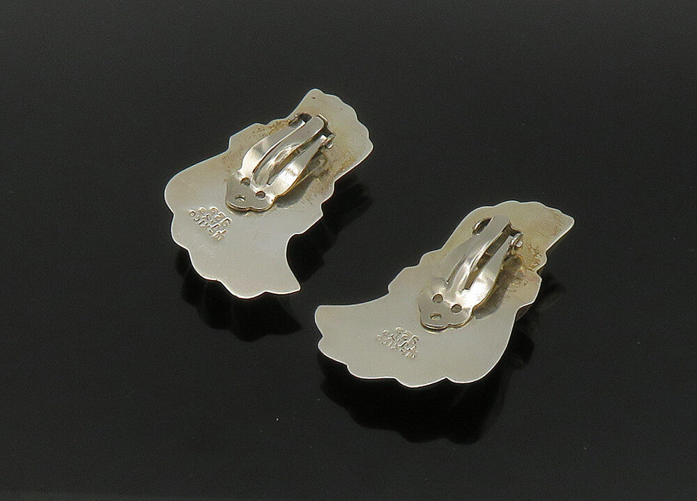 MEXICO 925 Silver  Vintage Black Onyx Fluted Non Pierce Earrings  EG11205