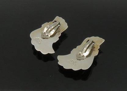 MEXICO 925 Silver  Vintage Black Onyx Fluted Non Pierce Earrings  EG11205
