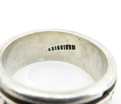 925 Sterling Silver  Vintage Dolphin Patterned Band Spinner Ring Sz 8  RG6813