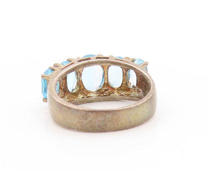 925 Sterling Silver Vintage Ring Antique Oval Cut Topaz Band  Sz 6  RG32935
