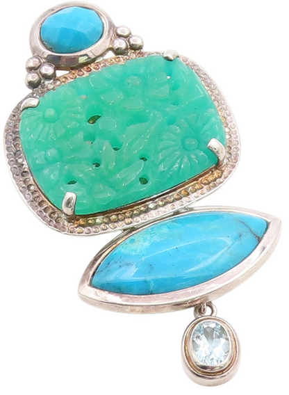 925 Sterling Silver Vintage Brooch Pin AMY KAHN RUSSEL Carved Chalcedony BP12253