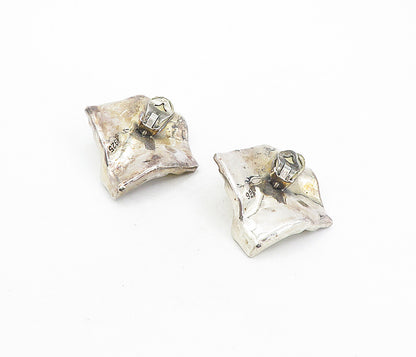 925 Sterling Silver  Vintage Modernist Sculpted Non Pierce Earrings  EG4282
