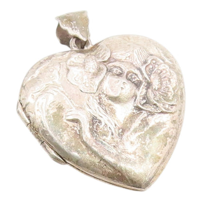 925 Sterling Silver Vintage Pendant Art Nouveau Style Love Heart OPENS  PT26283