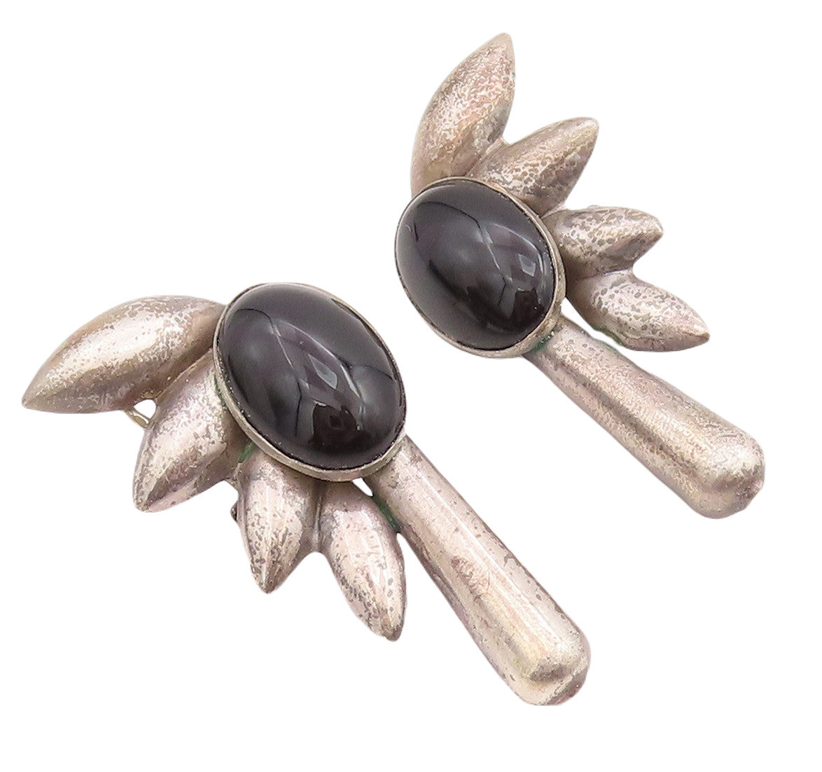 14k Gold 925 Sterling Silver Vintage Earrings Antique Trible Carved Onyx EG13069