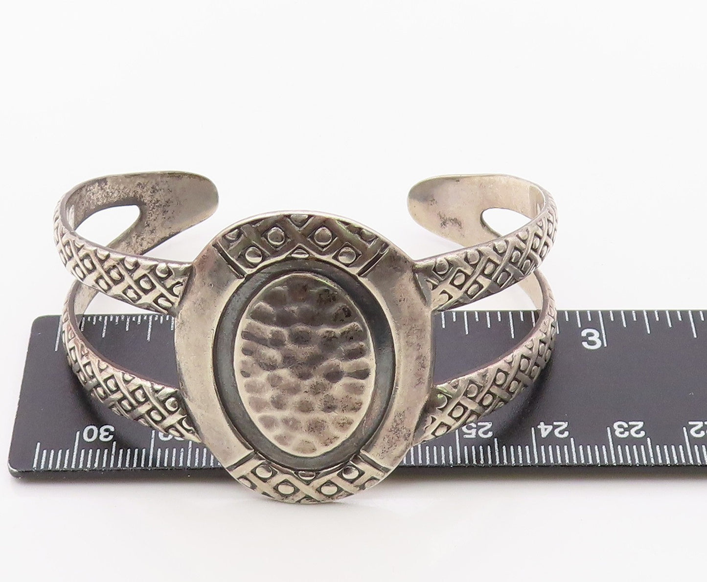 925 Sterling Silver Vintage Bracelet MEXICO Hammered Concho Shield Cuff  BT12138
