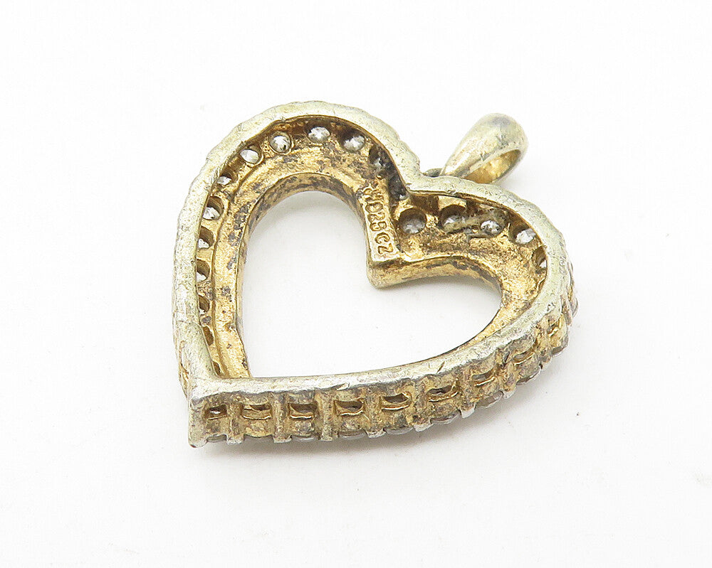 925 Sterling Silver  Vintage Topaz Open Love Heart Drop Pendant  PT9292