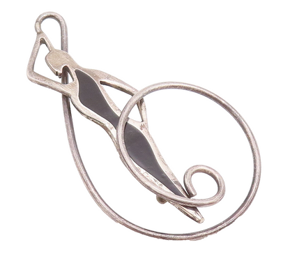 925 Sterling Silver Vintage Brooch Pin Relaxing Inlay Onyx Girl On Swirl BP10776