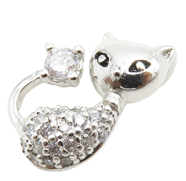 925 Sterling Silver  Petite Cubic Zirconia Sitting Cat Shiny Pendant  PT12546