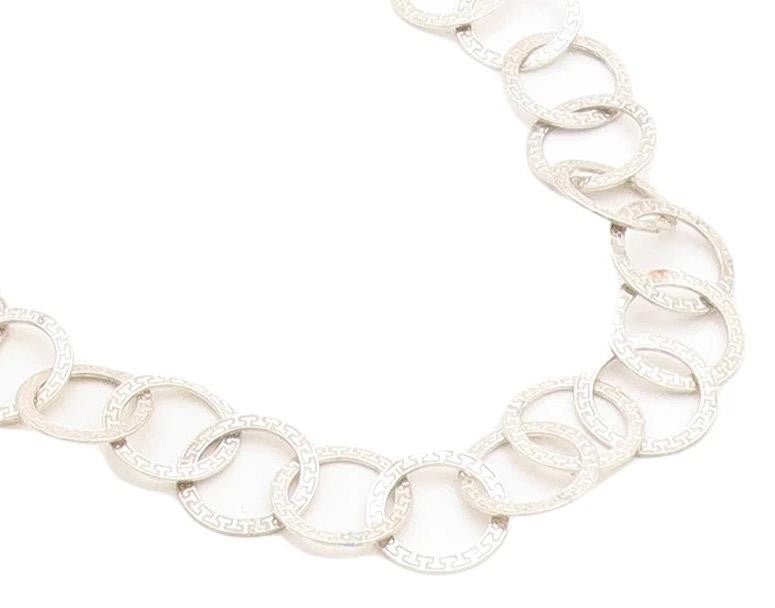 925 Sterling Silver  Vintage Greek Key Open Circle link Chain Necklace  NE1157