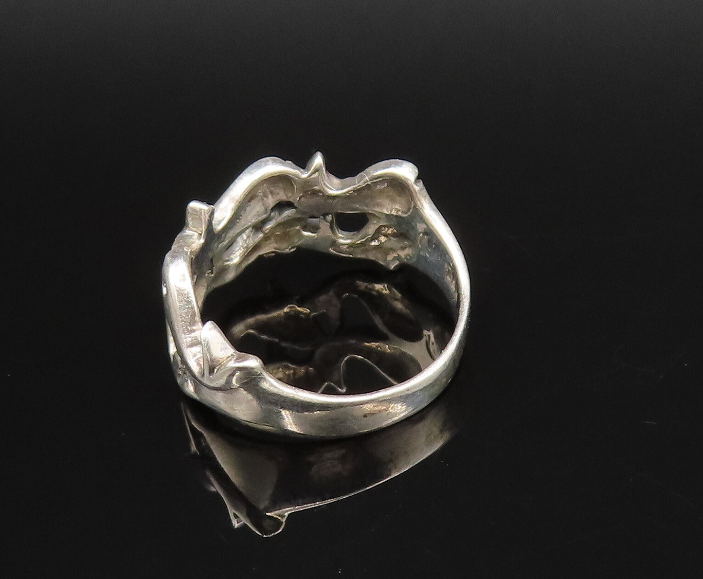 925 Sterling Silver  Vintage Double Row Whale Cutout Band Ring Sz 4.5  RG25775
