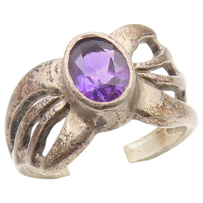 925 Sterling Silver Vintage Ring Oval Cut Amethyst Openwork Band  Sz 7  RG36880