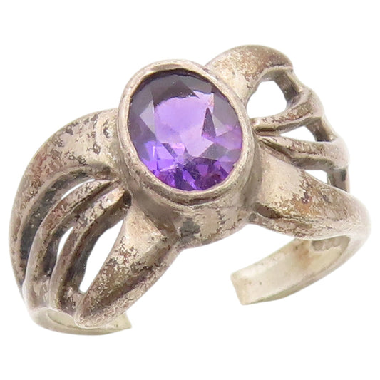 925 Sterling Silver Vintage Ring Oval Cut Amethyst Openwork Band  Sz 7  RG36880