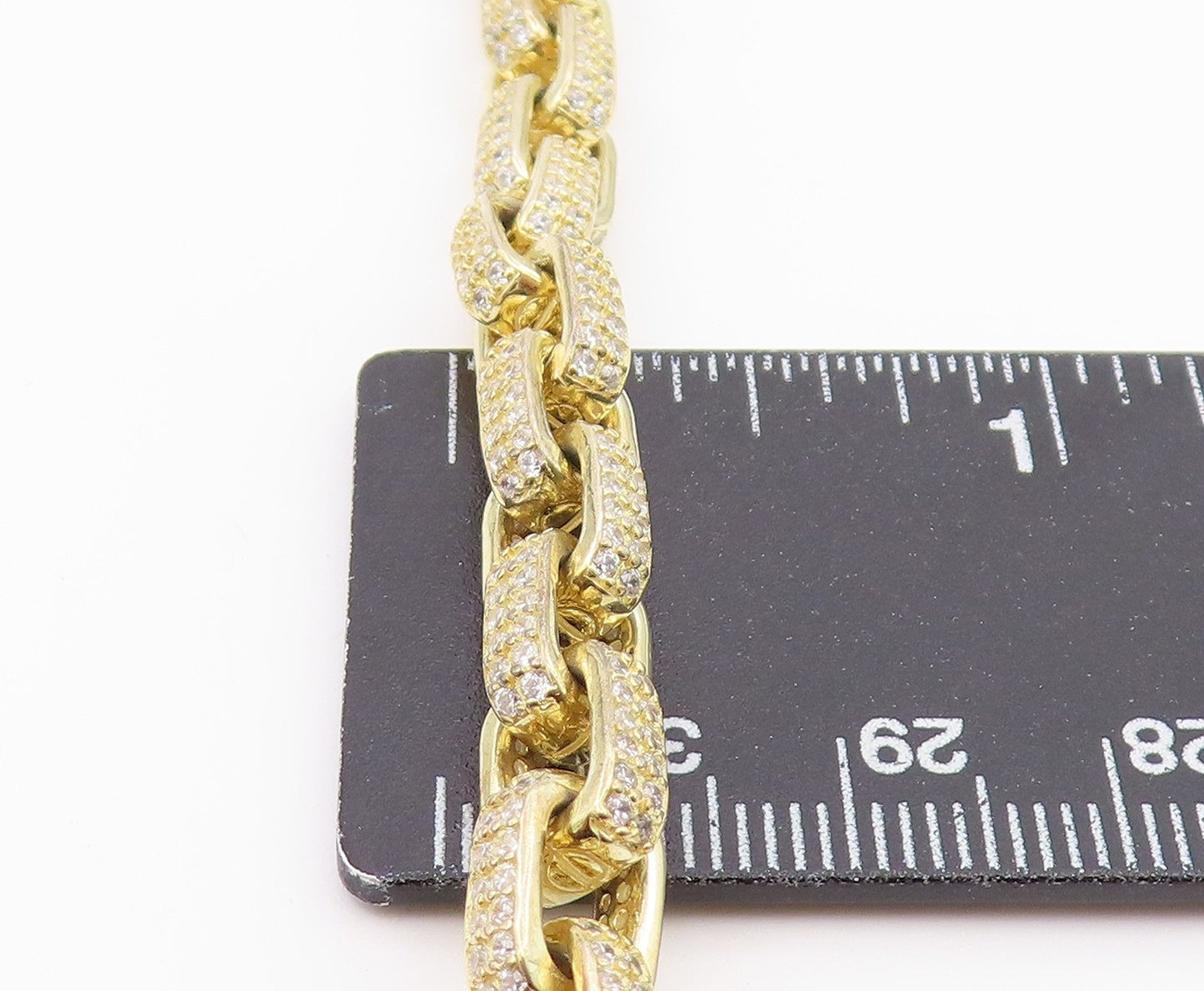 925 Sterling Silver Vintage Bracelet Gold Plated CZ Interlocking Square  BT12194