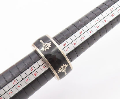925 Sterling Silver Vintage Ring JOOP Enamel Gothic Wide Band  Sz 9.5  RG34711