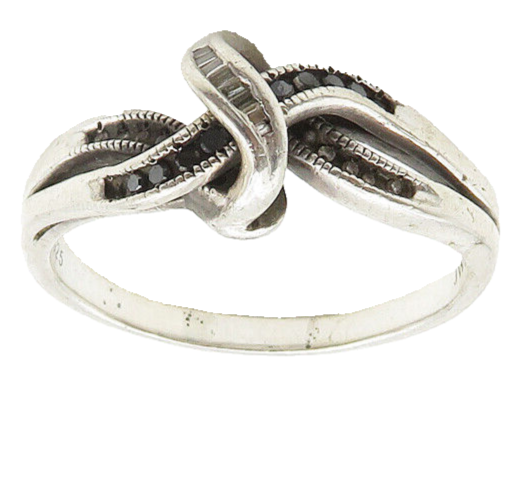925 Sterling Silver  Vintage Genuine Diamonds Split Band Ring Sz 9.5  RG19386