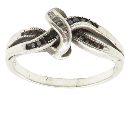925 Sterling Silver  Vintage Genuine Diamonds Split Band Ring Sz 9.5  RG19386