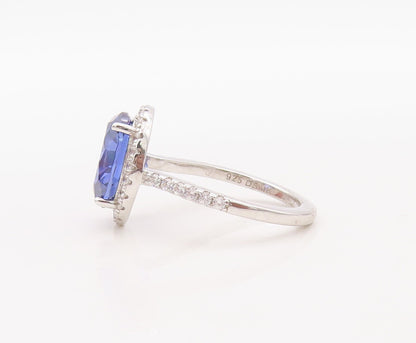 925 Sterling Silver Vintage Ring Designer Sapphire & CZ Stackable  Sz 7  RG30690