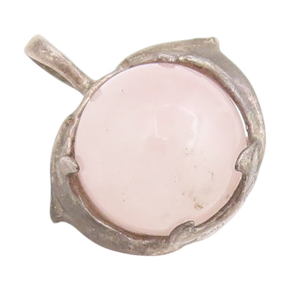 925 Sterling Silver Vintage Pendant Rose Quartz With Hugging Dolphins  PT25629