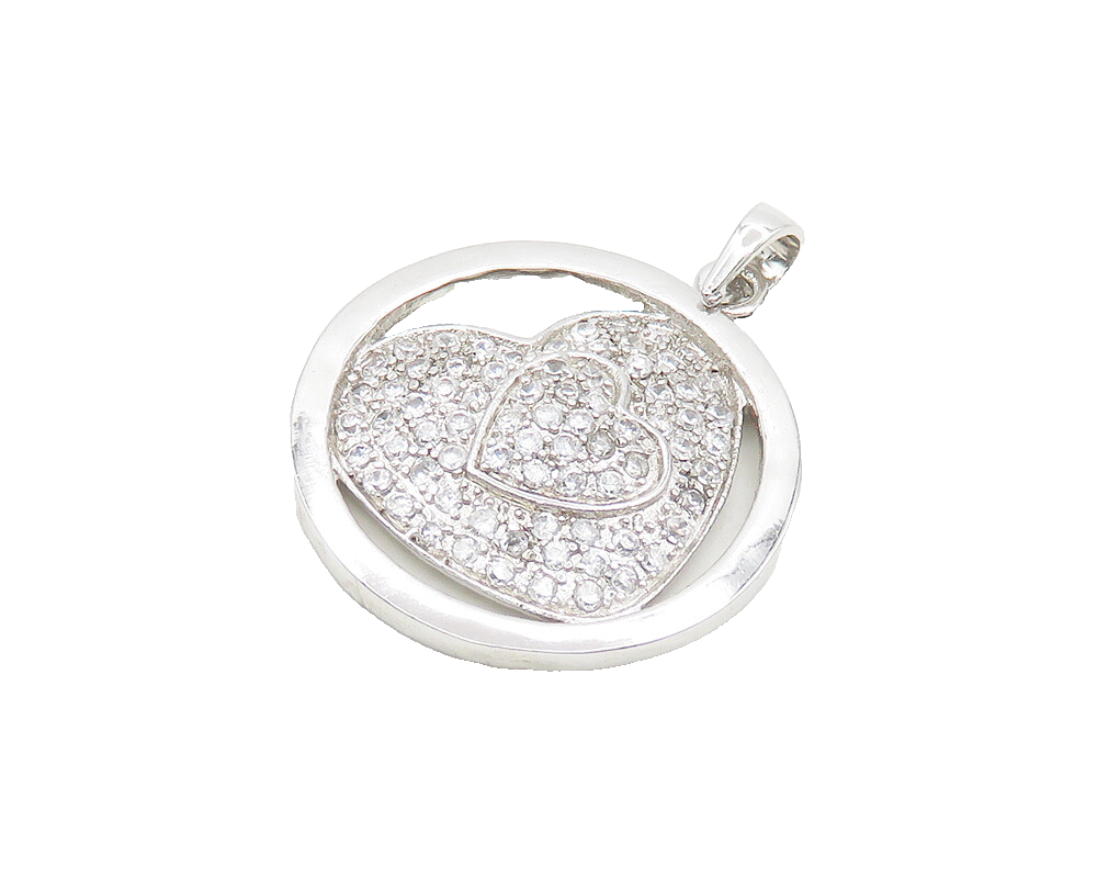 925 Sterling Silver  Cubic Zirconia Sparkling Love Heart Pendant  PT14614