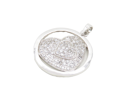 925 Sterling Silver  Cubic Zirconia Sparkling Love Heart Pendant  PT14614
