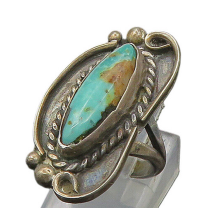 NAVAJO 925 Silver   Vintage Turquoise Petite Cocktail Ring Sz 4.5  RG23031
