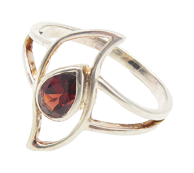 925 Sterling Silver  Tear Drop Garnet Open Design Band Ring Sz 8  RG10750