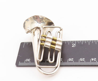 925 Sterling Silver Vintage Brooch Gold Plated Tuba Musical Instrument  BP11789