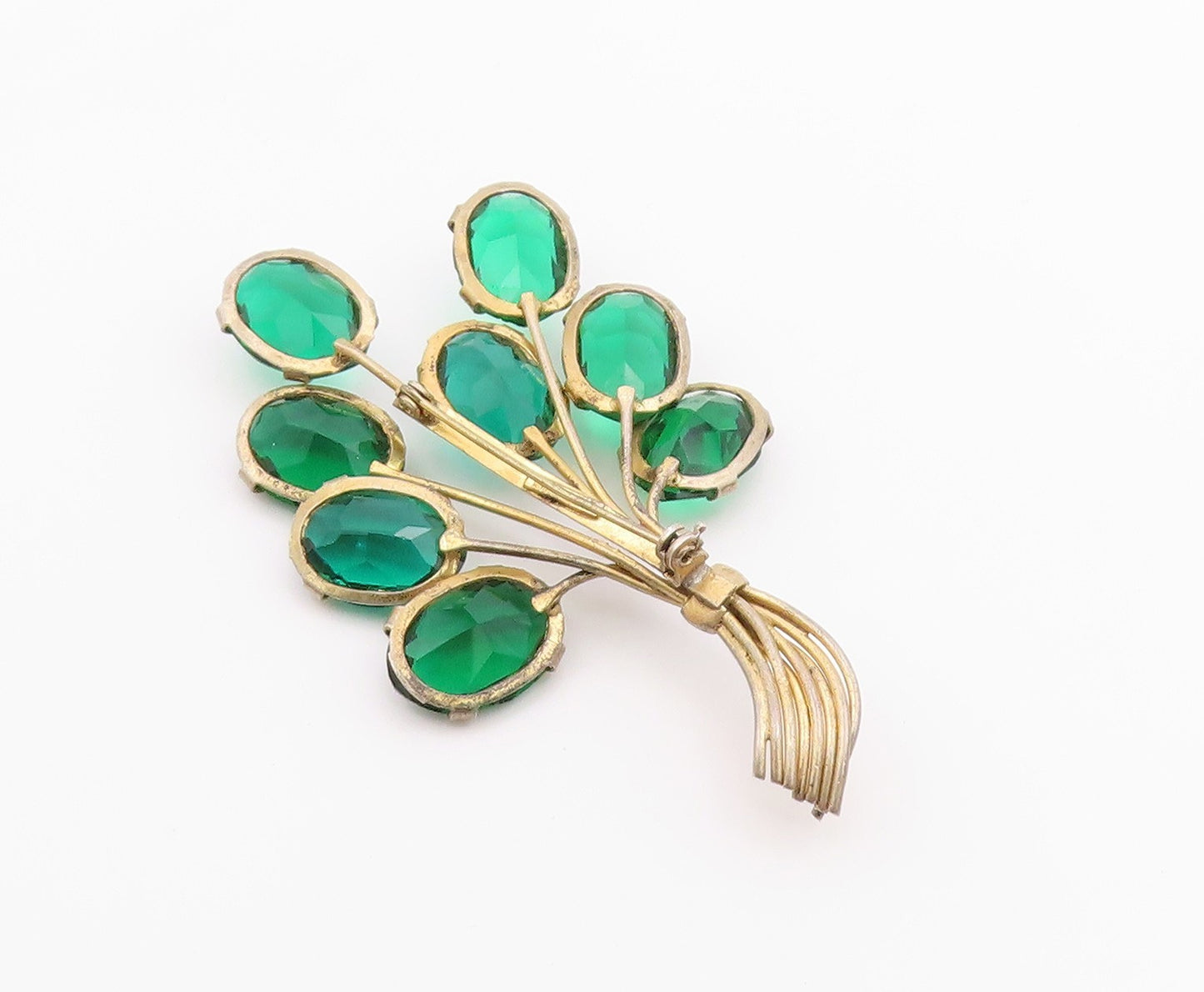 925 Sterling Silver  Vintage Green Topaz Floral Bouquet Brooch Pin  BP8970