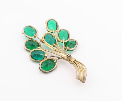 925 Sterling Silver  Vintage Green Topaz Floral Bouquet Brooch Pin  BP8970