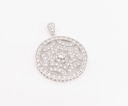925 Sterling Silver Vintage Pendant CZ Openwork Geometric Medallion  PT25874