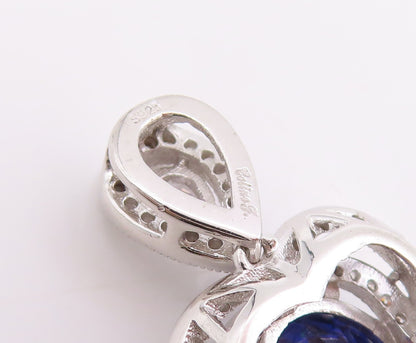 925 Sterling Silver Vintage Pendant CELINE F  Tanzanite Halo CZ Charm  PT25945